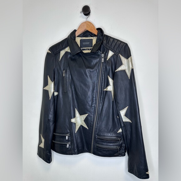 Scotch & Soda Jackets & Blazers - Scotch & Soda Black Leather Jacket with Gold Stars